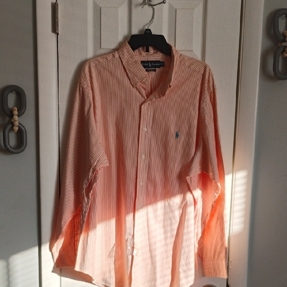 New POLO RALPH LAUREN Orange White Striped Button-Down Shirt